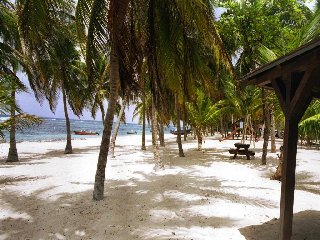 Weisser Sand, See und Palmen